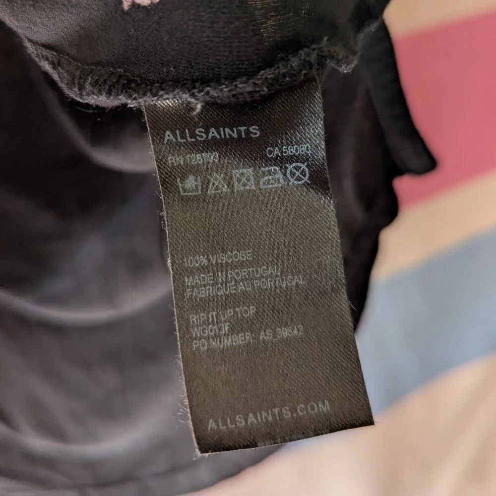 Allsaints Rip It Up Tunic Tee Black Grey Tone Abstract Graphic High Low Hem - Picture 12 of 12